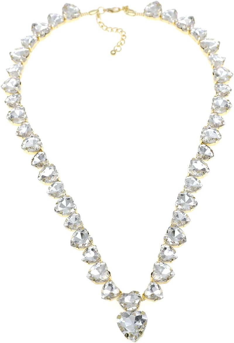 WEWE Crystal Rhinestone Choker Collar Necklace For Women Emerald Statement Piece Sparkly Colorful Crystal Neck Gold Chain Necklace - Image 1